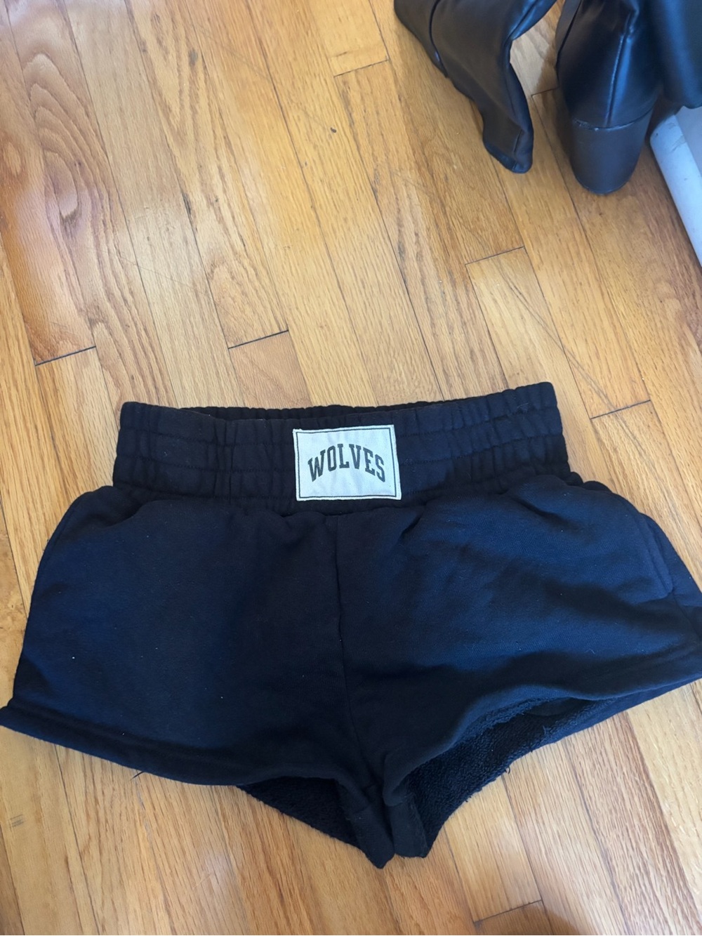 Darc Sport Black Women Athletic Shorts with 'Wolves' Patch